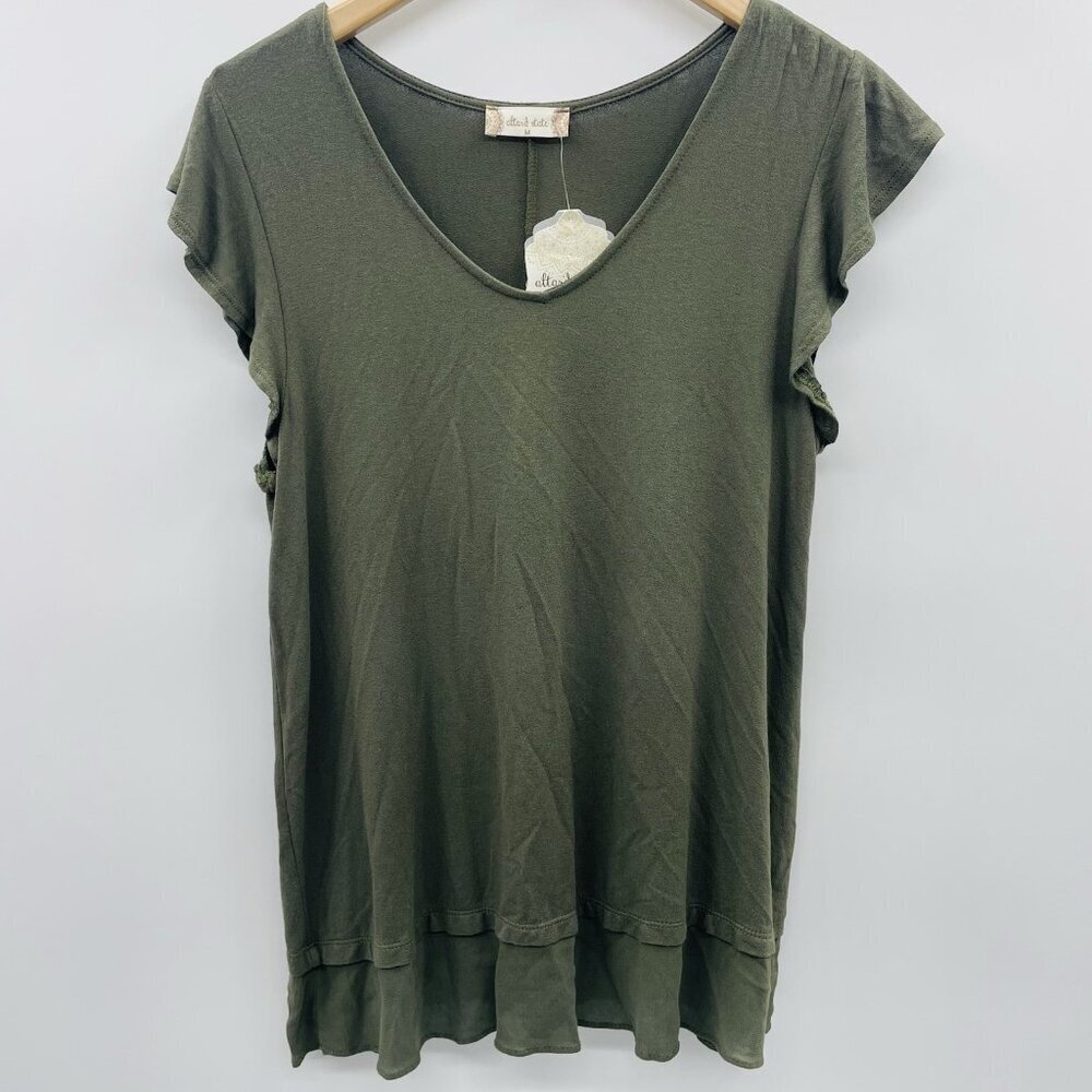 Altar'd State Womens Size Medium Short Sleeve Tiered Tunic Top in Olive $59 2584